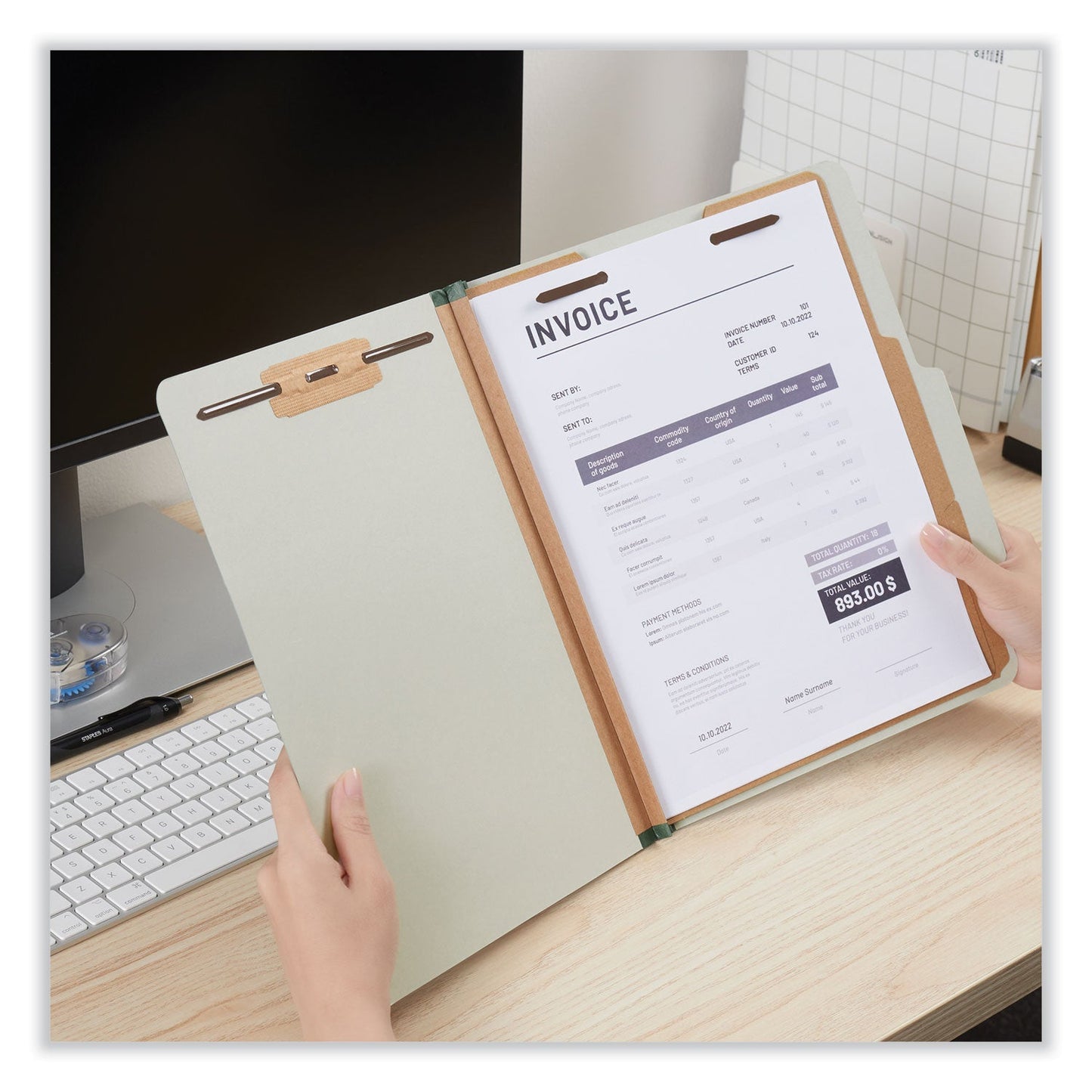 Universal Six--Section Pressboard Classification Folders, 2 Dividers, Letter Size, Gray, 10/Box