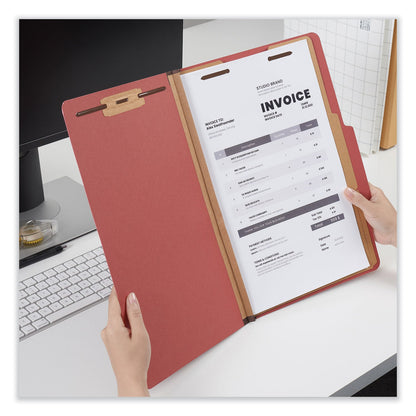 Universal Six--Section Pressboard Classification Folders, 2 Dividers, Legal Size, Red, 10/Box