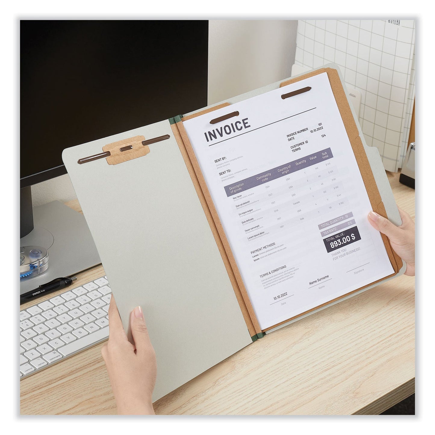 Universal Eight-Section Pressboard Classification Folders, 3 Dividers, Letter Size, Gray, 10/Box