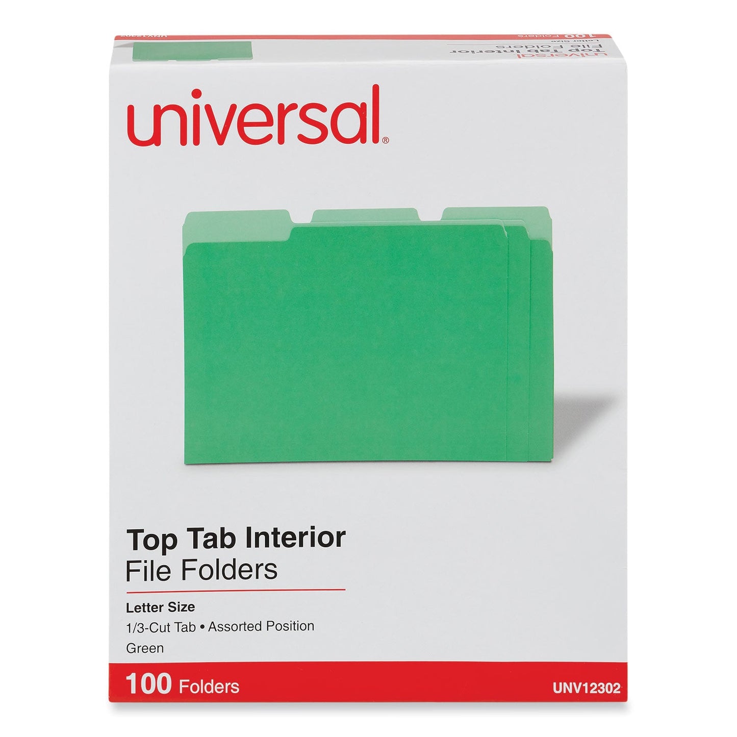 Universal Interior File Folders, 1/3-Cut Tabs: Assorted, Letter Size, 11-pt Stock, Green, 100/Box