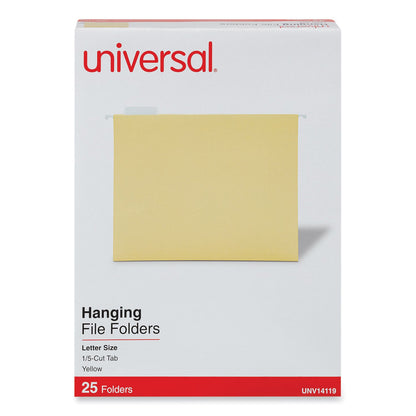 Universal Deluxe Bright Color Hanging File Folders, Letter Size, 1/5-Cut Tabs, Yellow, 25/Box