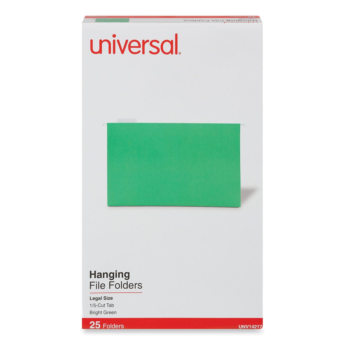 Universal Deluxe Bright Color Hanging File Folders, Legal Size, 1/5-Cut Tabs, Bright Green, 25/Box