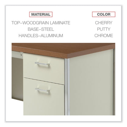 Alera Single Pedestal Steel Desk, 45.25" x 24" x 29.5", Cherry/Putty