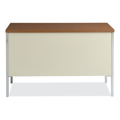 Alera Single Pedestal Steel Desk, 45.25" x 24" x 29.5", Cherry/Putty