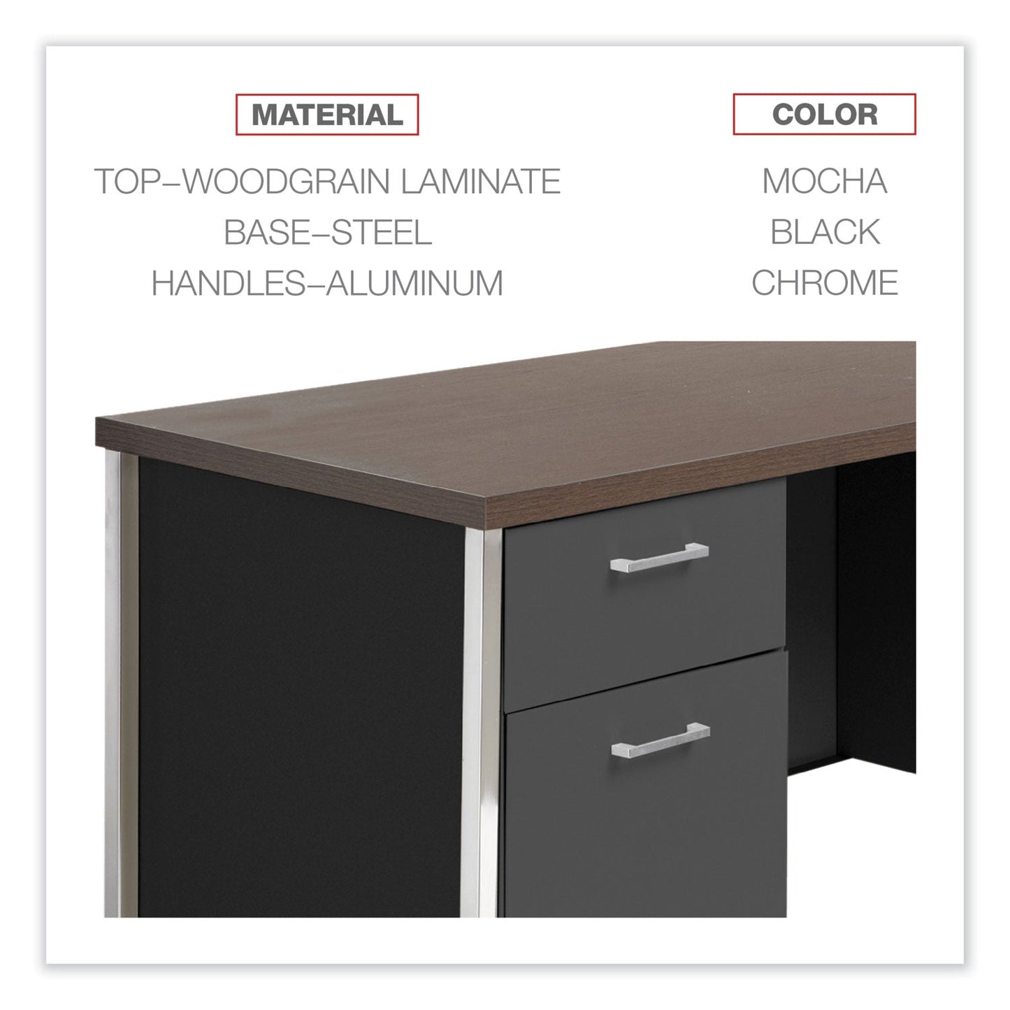Alera Double Pedestal Steel Credenza, 60w x 24d x 29.5h, Mocha/Black