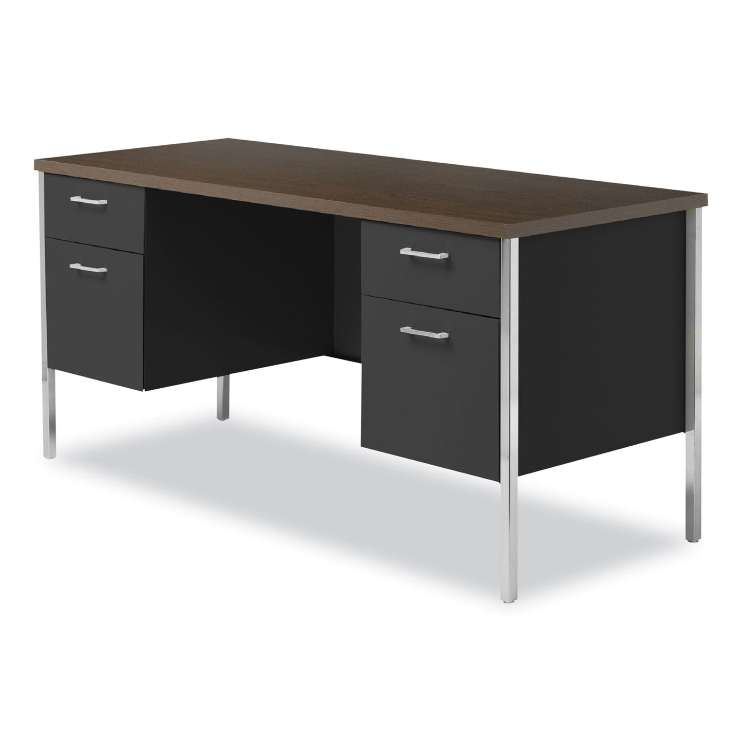 Alera Double Pedestal Steel Credenza, 60w x 24d x 29.5h, Mocha/Black