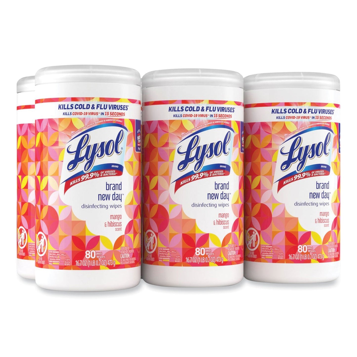 LYSOL Disinfecting Wipes, 7 x 7.25, Mango and Hibiscus, 80 Wipes/Canister, 6 Canisters/Carton