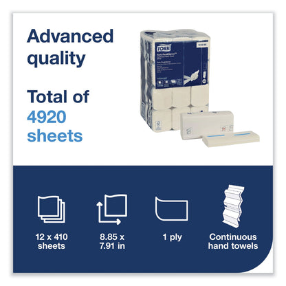 Tork PeakServe Continuous Hand Towel, 7.91 x 8.85, White, 410 Wipes/Pack, 12 Packs/Carton