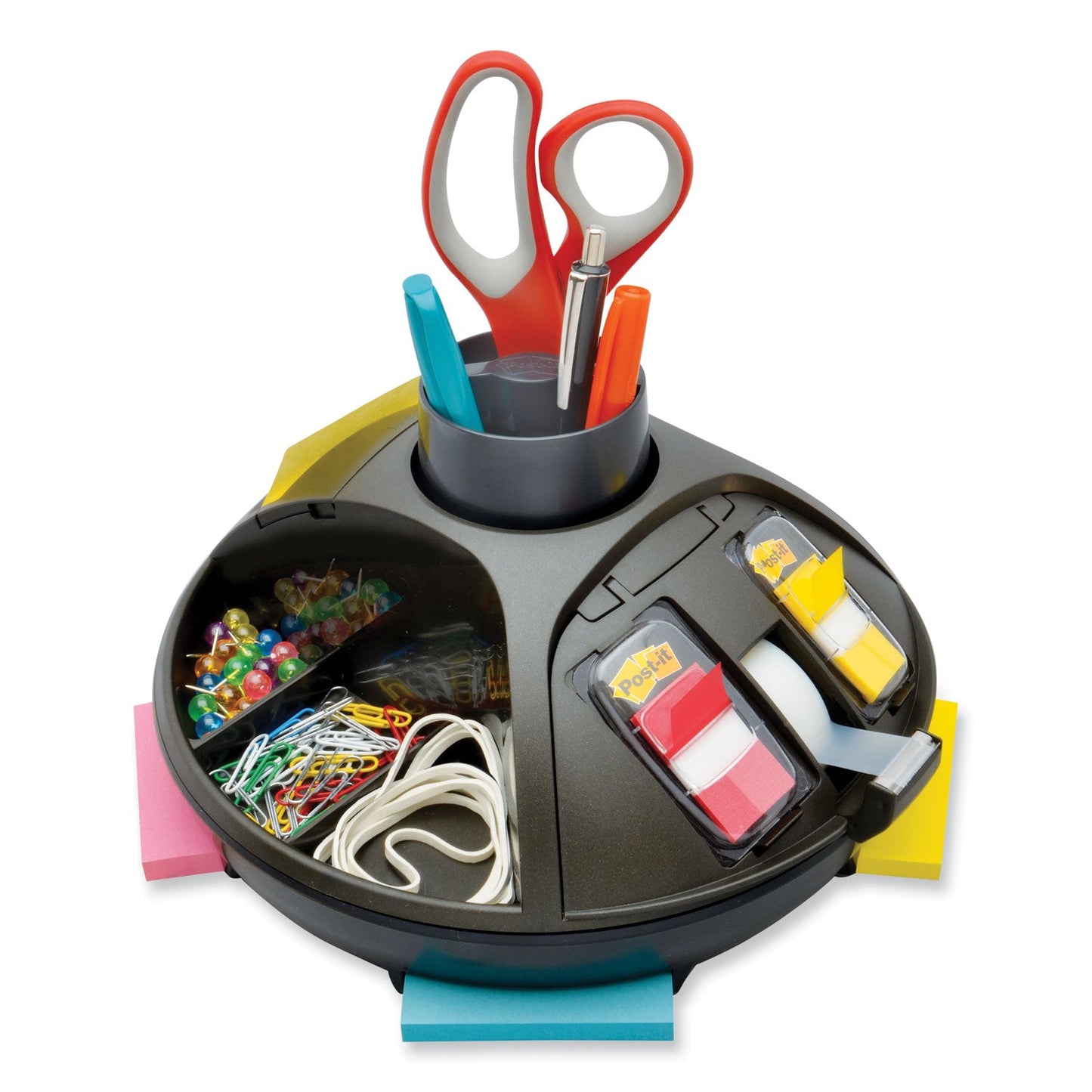 3M Rotary Self-Stick Notes Dispenser, 14 Compartments, Plastic, 10" Diameter x 6"h, Black