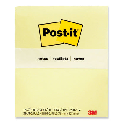 Post-it Original Pads in Canary Yellow, 3" x 5", 100 Sheets/Pad, 12 Pads/Pack