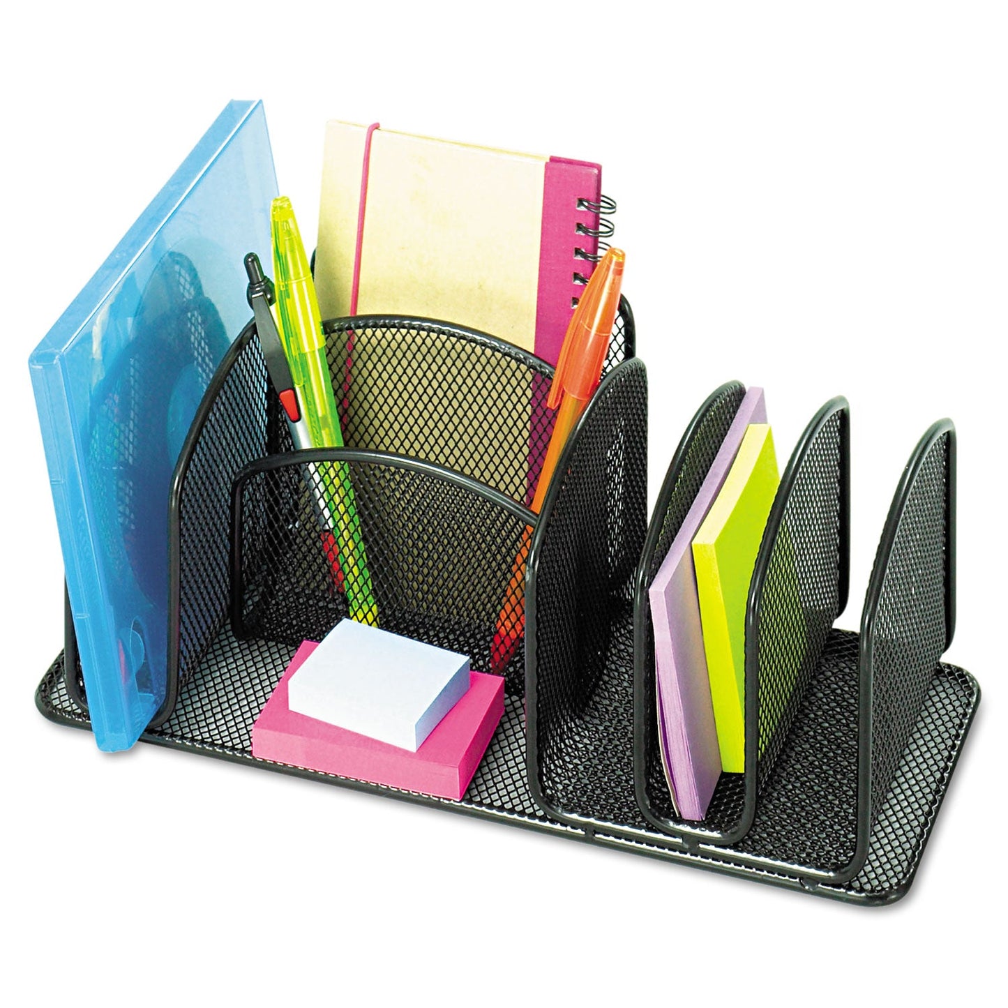 Safco Deluxe Organizer, 6 Compartments, Steel, 12.5 x 5.25 x 5.25, Black