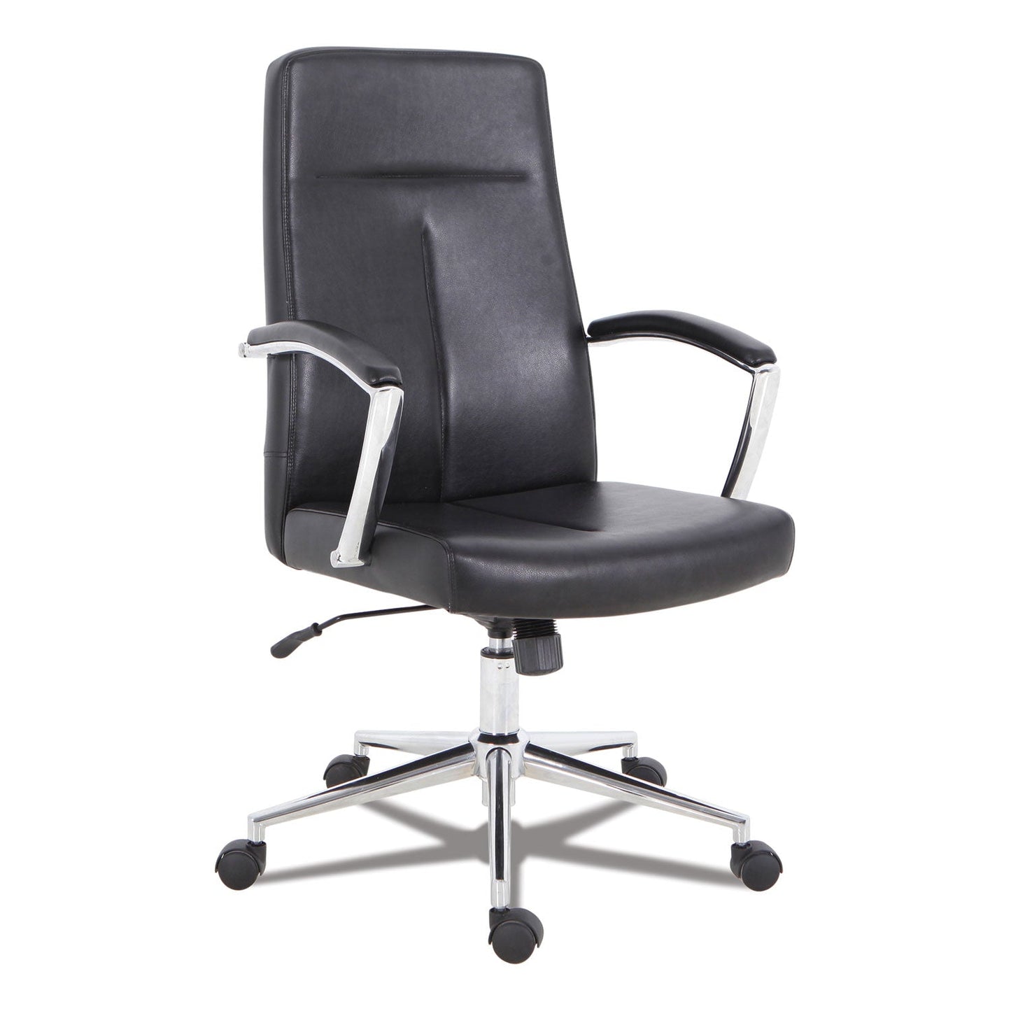 Workspace by Alera Leather Task Chair, Supports Up to 275 lb, 18.19" to 21.93" Seat Height, Black Seat, Black Back