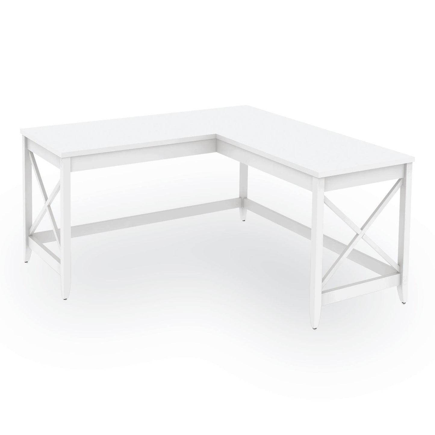 Workspace by Alera L-Shaped Farmhouse Desk, 58.27" x 58.27" x 29.53", White