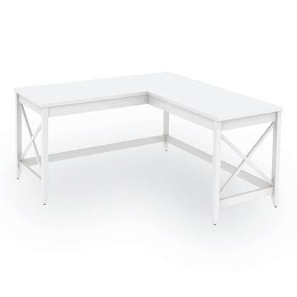 Workspace by Alera L-Shaped Farmhouse Desk, 58.27" x 58.27" x 29.53", White