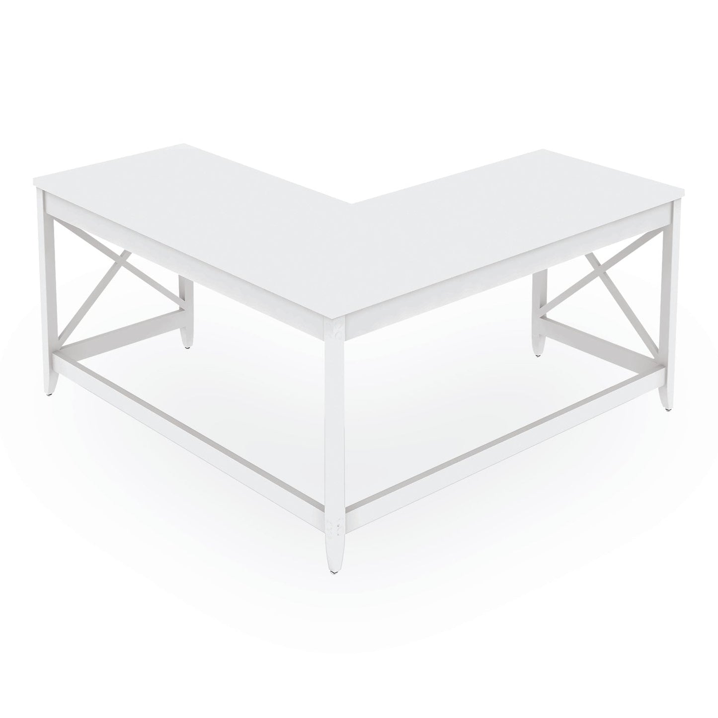 Workspace by Alera L-Shaped Farmhouse Desk, 58.27" x 58.27" x 29.53", White