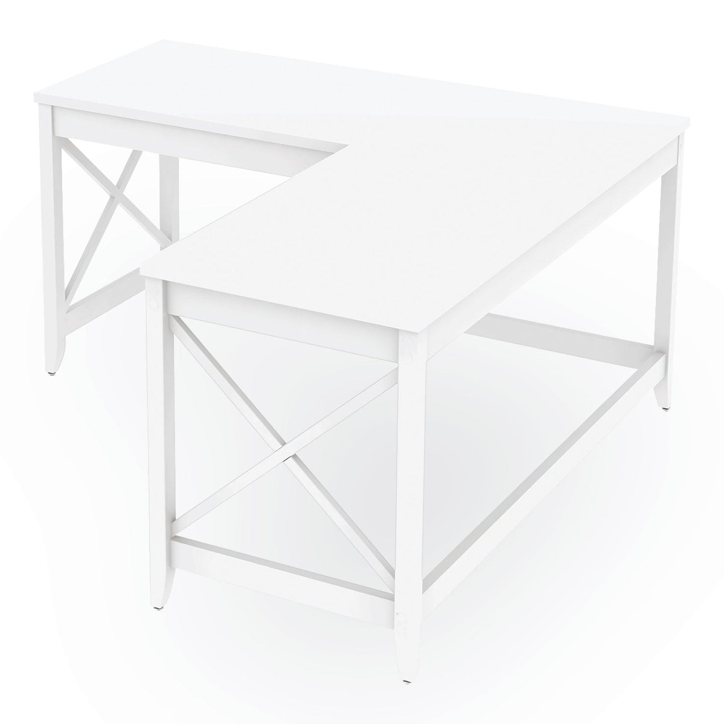 Workspace by Alera L-Shaped Farmhouse Desk, 58.27" x 58.27" x 29.53", White
