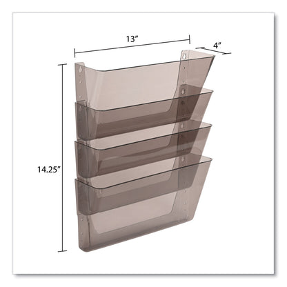 deflecto DocuPocket Stackable Four-Pocket Wall File, 4 Sections, Letter Size, 13" x 4", Smoke