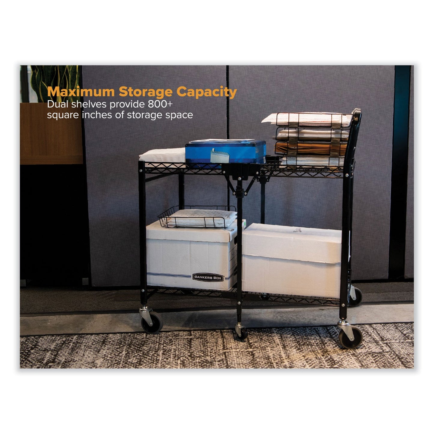 Bostitch Stowaway Folding Carts, Metal, 2 Shelves, 250 lb Capacity, 35" x 37.25" x 22", Black
