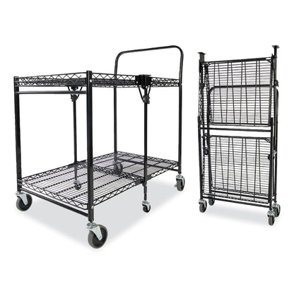 Bostitch Stowaway Folding Carts, Metal, 2 Shelves, 250 lb Capacity, 35" x 37.25" x 22", Black