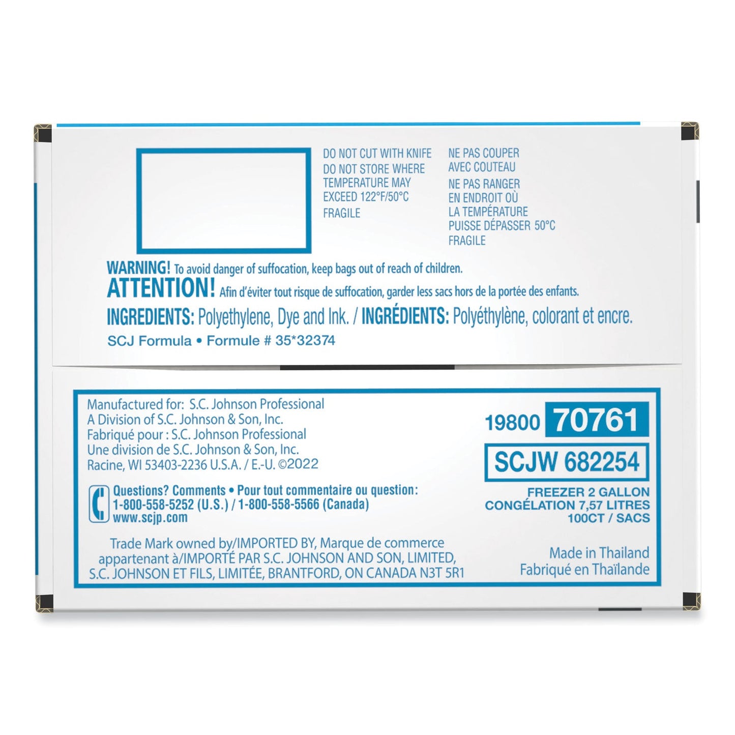 Ziploc Double Zipper Freezer Bags, 2 gal, 2.7 mil, 13" x 15.5", Clear, 100/Carton