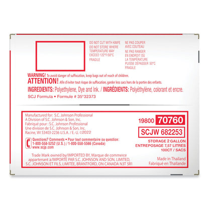 Ziploc Double Zipper Storage Bags, 2 gal, 1.75 mil, 15" x 13", Clear, 100/Carton