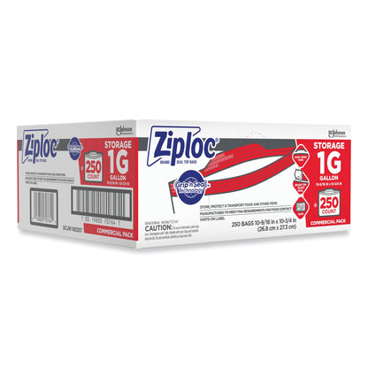 Ziploc Double Zipper Storage Bags, 1 gal, 1.75 mil, 10.56" x 10.75", Clear, 250/Box