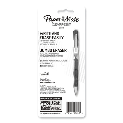Paper Mate Clearpoint Elite Mechanical Pencils, 0.7 mm, HB (#2), Black Lead, Blue and Green Barrels, 2/Pack