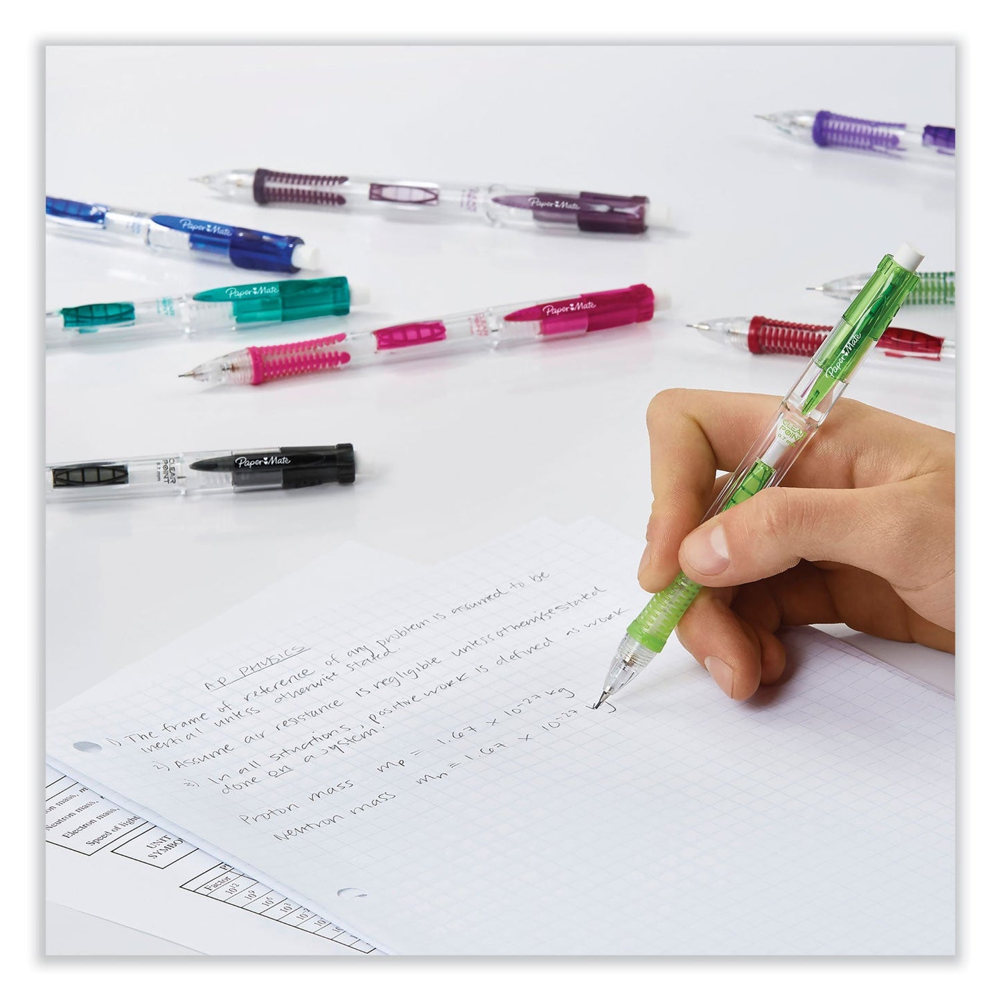 Paper Mate Clearpoint Mix and Match Mechanical Pencil, 0.7 mm, HB (#2.5), Black Lead, Clear Barrels, Green Accents/Assorted Tops
