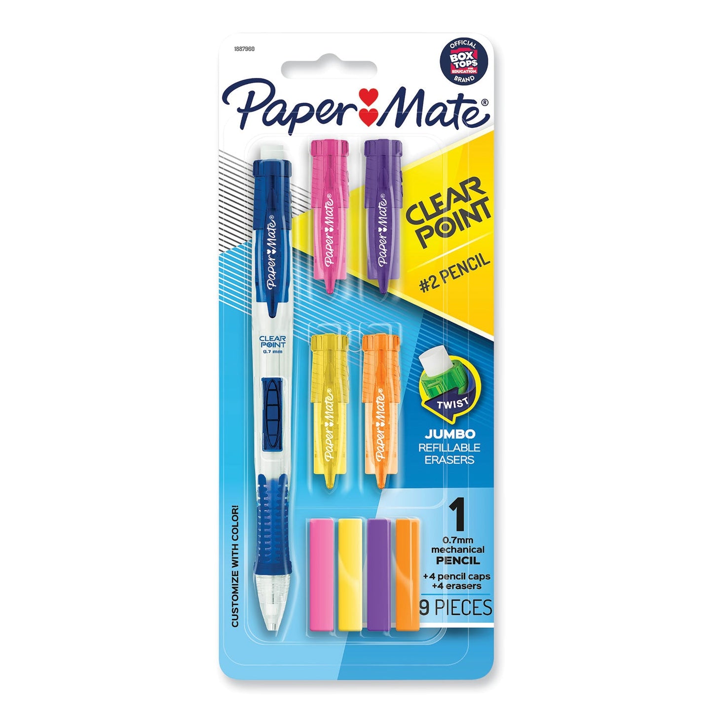 Paper Mate Clearpoint Mix and Match Mechanical Pencil, 0.7 mm, HB (#2.5), Black Lead, Clear Barrels, Green Accents/Assorted Tops