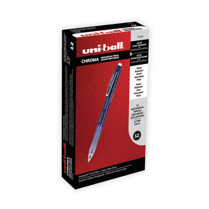 uniball Chroma Mechanical Pencil, 0.7 mm, HB (#2), Black Lead, Cobalt Barrel, Dozen