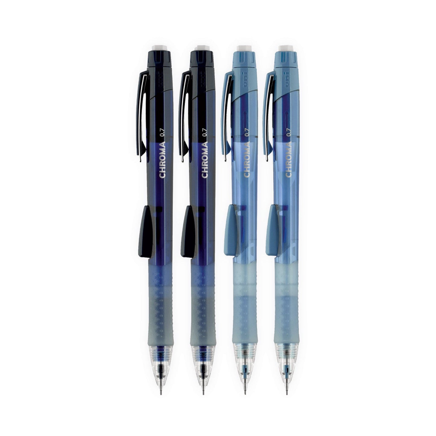 uniball Chroma Mechanical Pencil woth Leasd and Eraser Refills, 0.7 mm, HB (#2), Black Lead, Assorted Barrel Colors, 4/Set