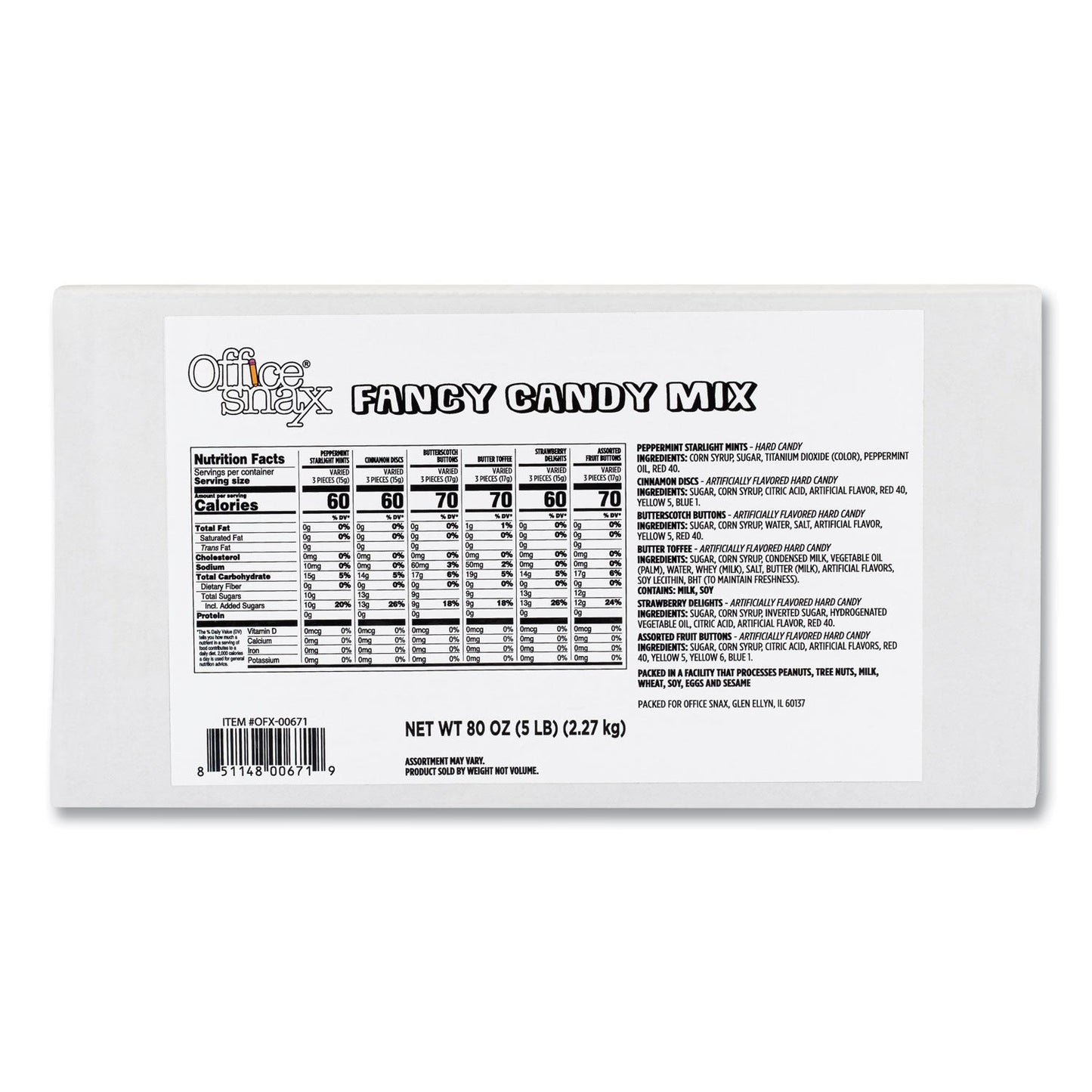 Office Snax Candy Assortments, Fancy Candy Mix, 5 lb Carton