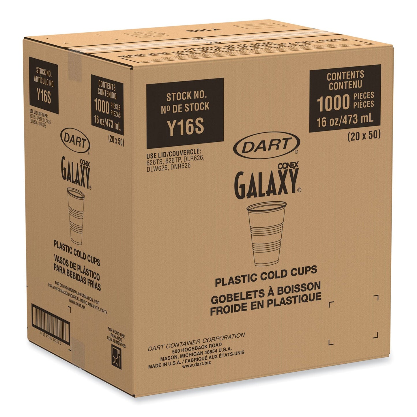Dart Galaxy Translucent Cups, Squat, 16 to 18 oz, 1,000/Carton