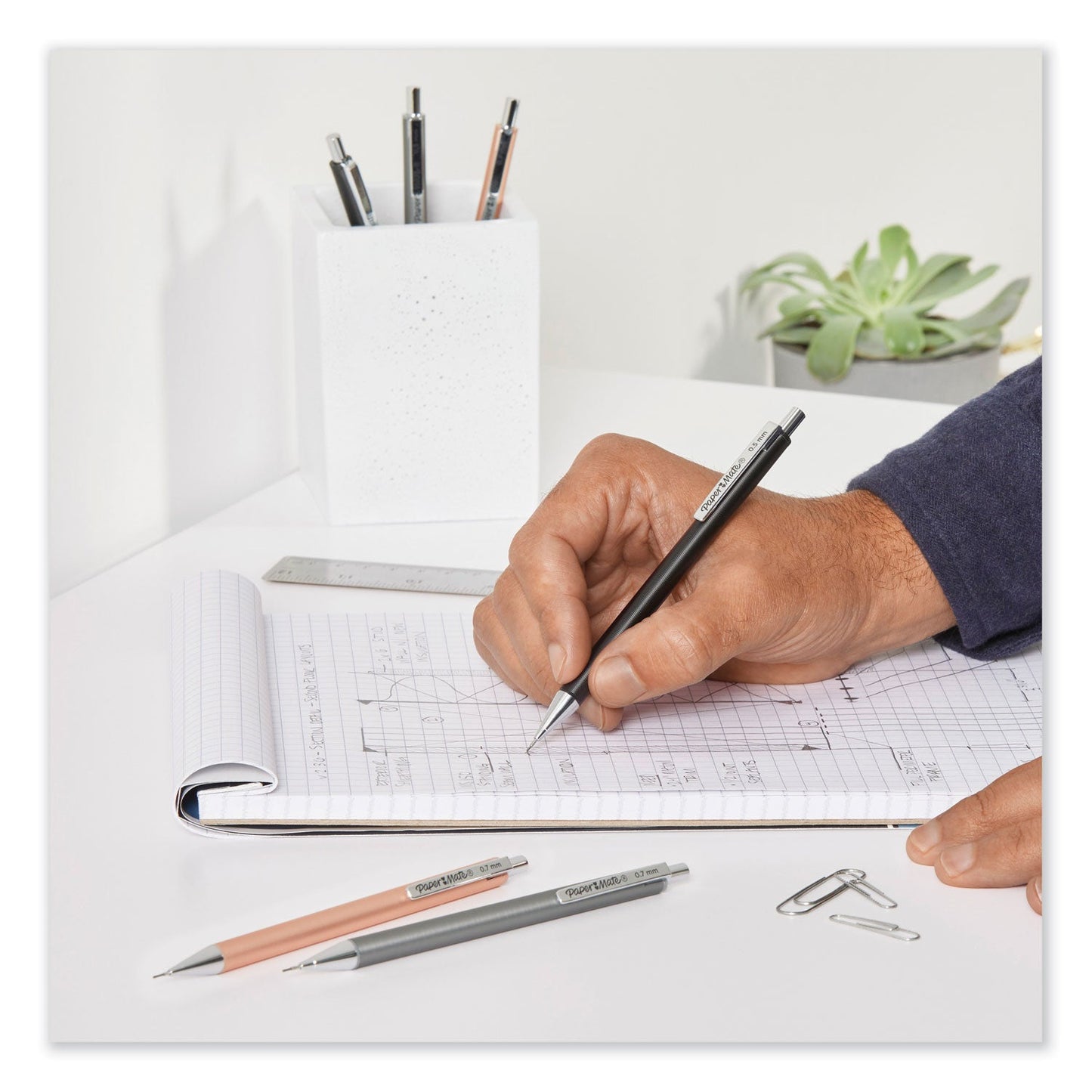 Paper Mate Advanced Mechanical Pencils, 0.7 mm, HB (#2), Black Lead, Gun Metal Gray; Rose Gold Barrel, 2/Pack