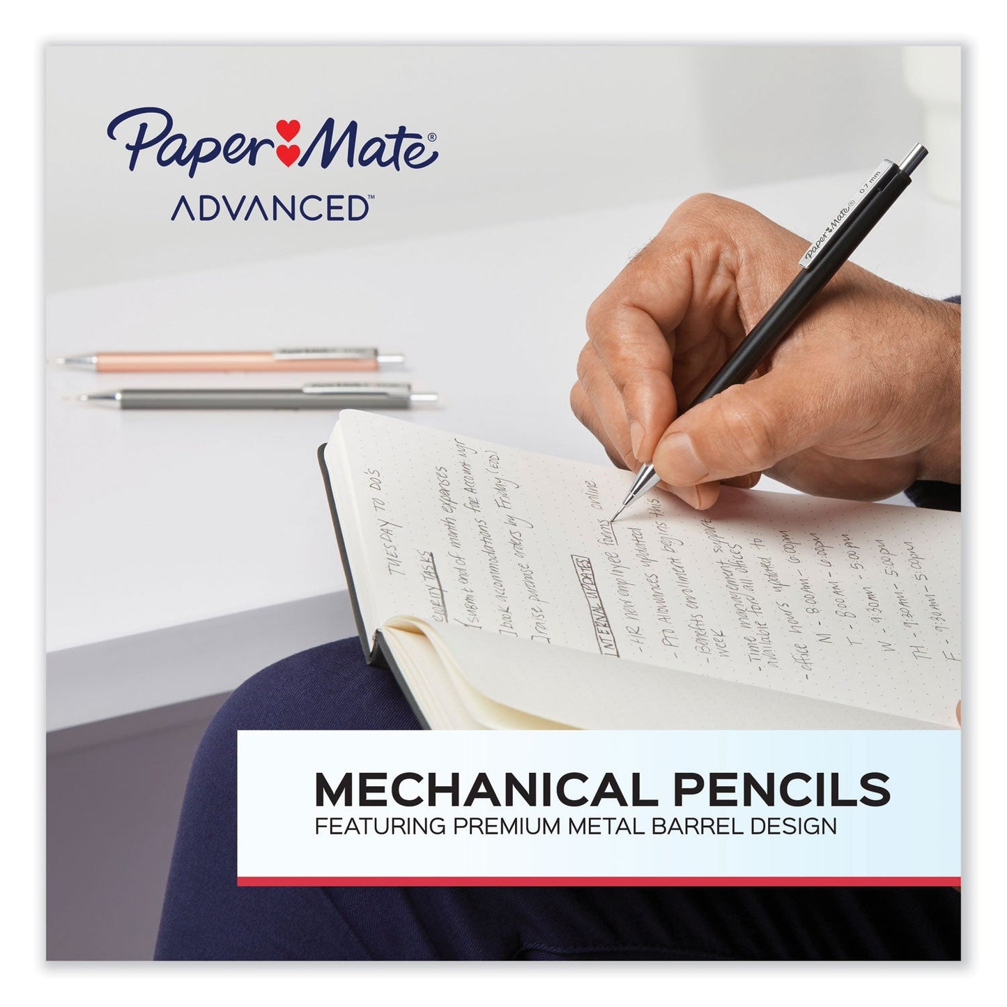 Paper Mate Advanced Mechanical Pencils, 0.5 mm, HB (#2), Black Lead, Black; Gray Barrel, 2/Pack