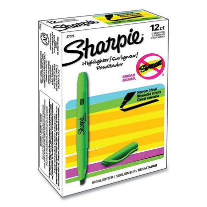 Sharpie Pocket Style Highlighters, Fluorescent Green Ink, Chisel Tip, Green Barrel, Dozen
