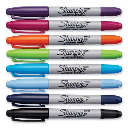 Sharpie Twin-Tip Permanent Marker, Extra-Fine/Fine Bullet Tips, Assorted Colors, 8/Set
