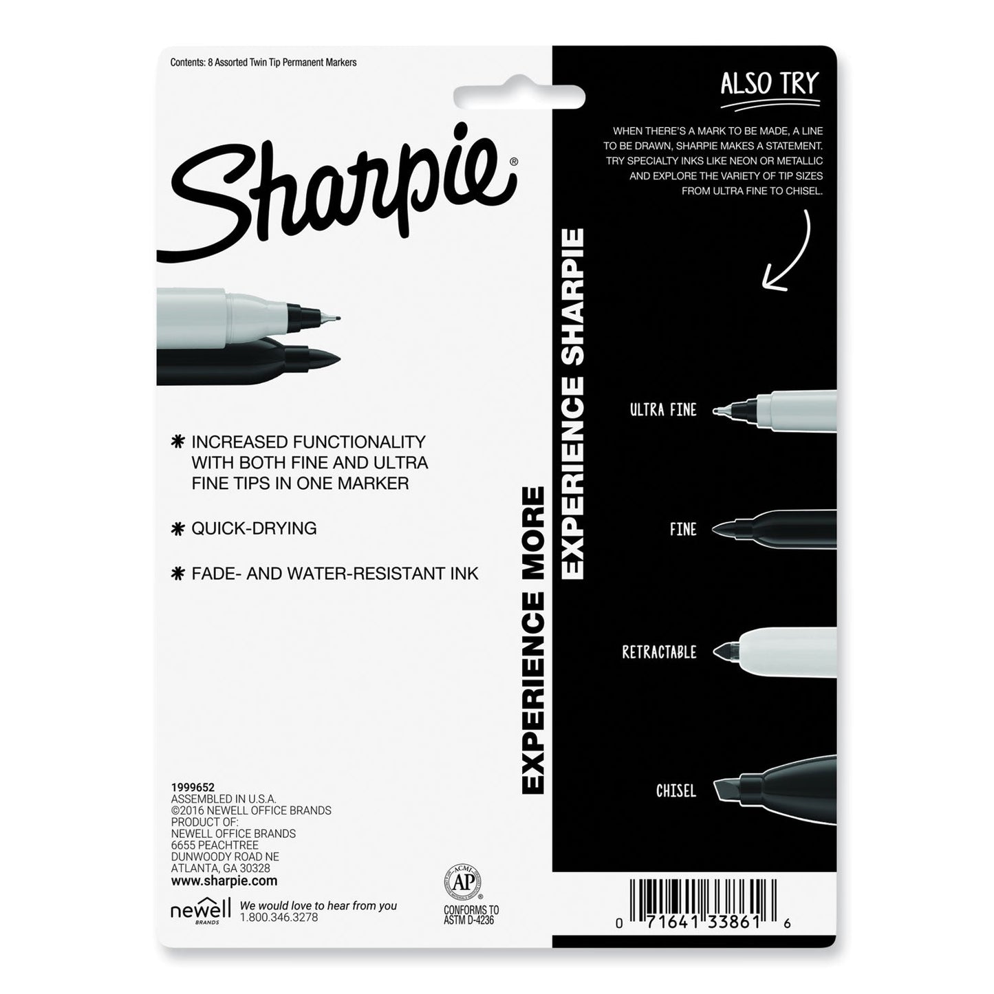 Sharpie Twin-Tip Permanent Marker, Extra-Fine/Fine Bullet Tips, Assorted Colors, 8/Set