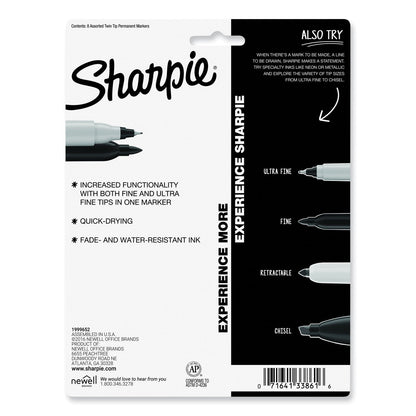 Sharpie Twin-Tip Permanent Marker, Extra-Fine/Fine Bullet Tips, Assorted Colors, 8/Set