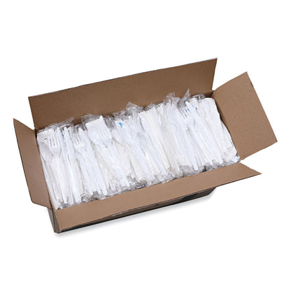 Boardwalk Six-Piece Cutlery Kit, Condiment/Fork/Knife/Napkin/Spoon, Heavyweight, White, 250/Carton