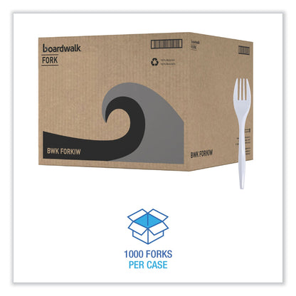Boardwalk Mediumweight Wrapped Polypropylene Cutlery, Fork, White, 1000/Carton