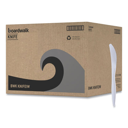 Boardwalk Mediumweight Wrapped Polypropylene Cutlery, Knives, White, 1,000/Carton