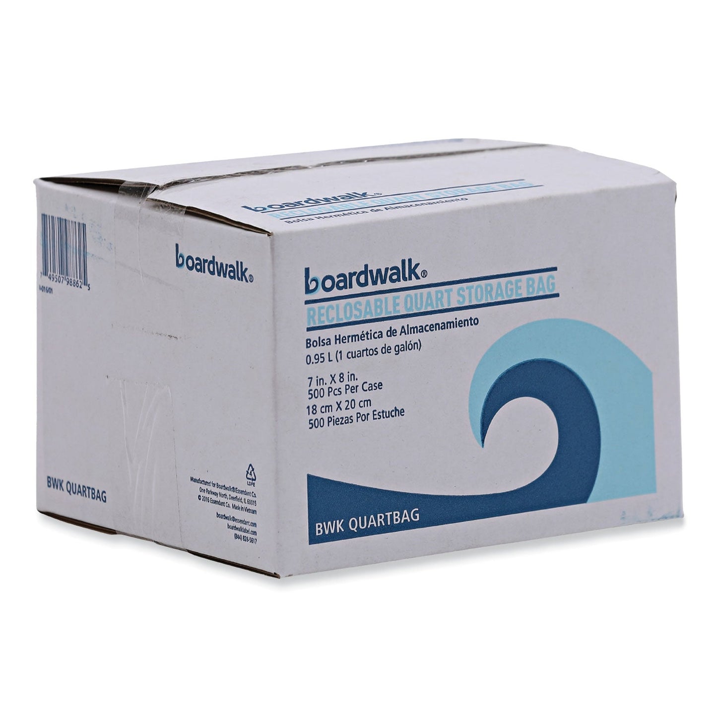 Boardwalk Reclosable Food Storage Bags, 1 qt, 1.75 mil, 7" x 8", Clear, 500/Box
