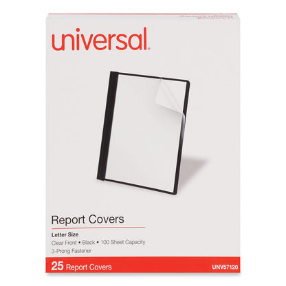 Universal Clear Front Report Cover, Prong Fastener, 0.5" Capacity, 8.5 x 11, Clear/Black, 25/Box