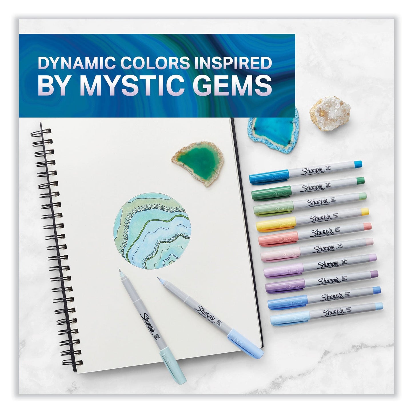 Sharpie Mystic Gems Markers, Ultra-Fine Needle Tip, Assorted, 24/Pack