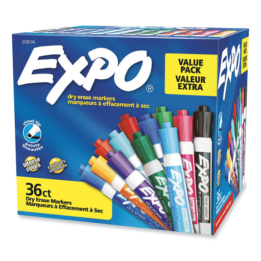 EXPO Low Odor Dry Erase Vibrant Color Markers, Broad Chisel Tip, Assorted Colors, 36/Pack