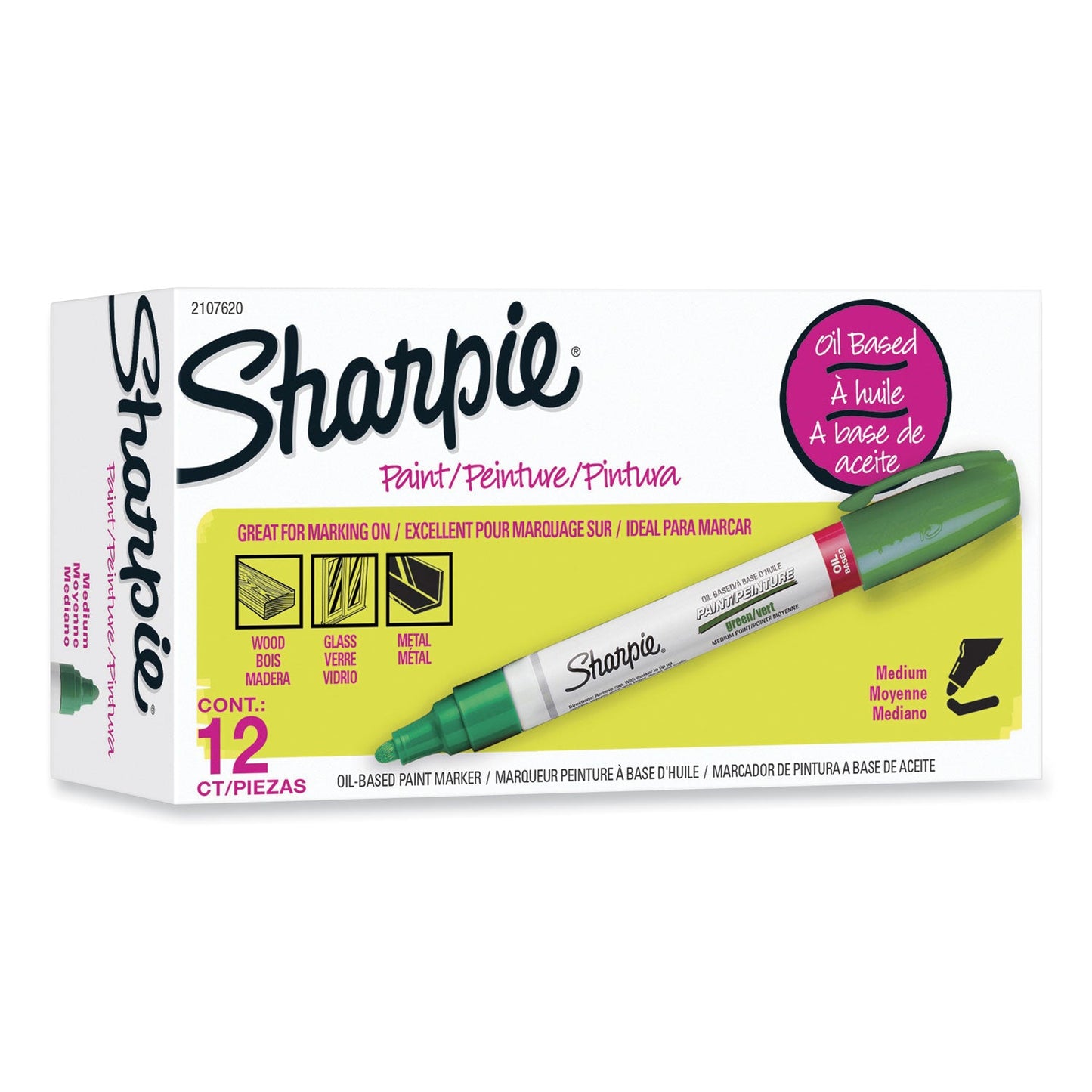 Sharpie Permanent Paint Marker, Medium Bullet Tip, Green, 12/Pack