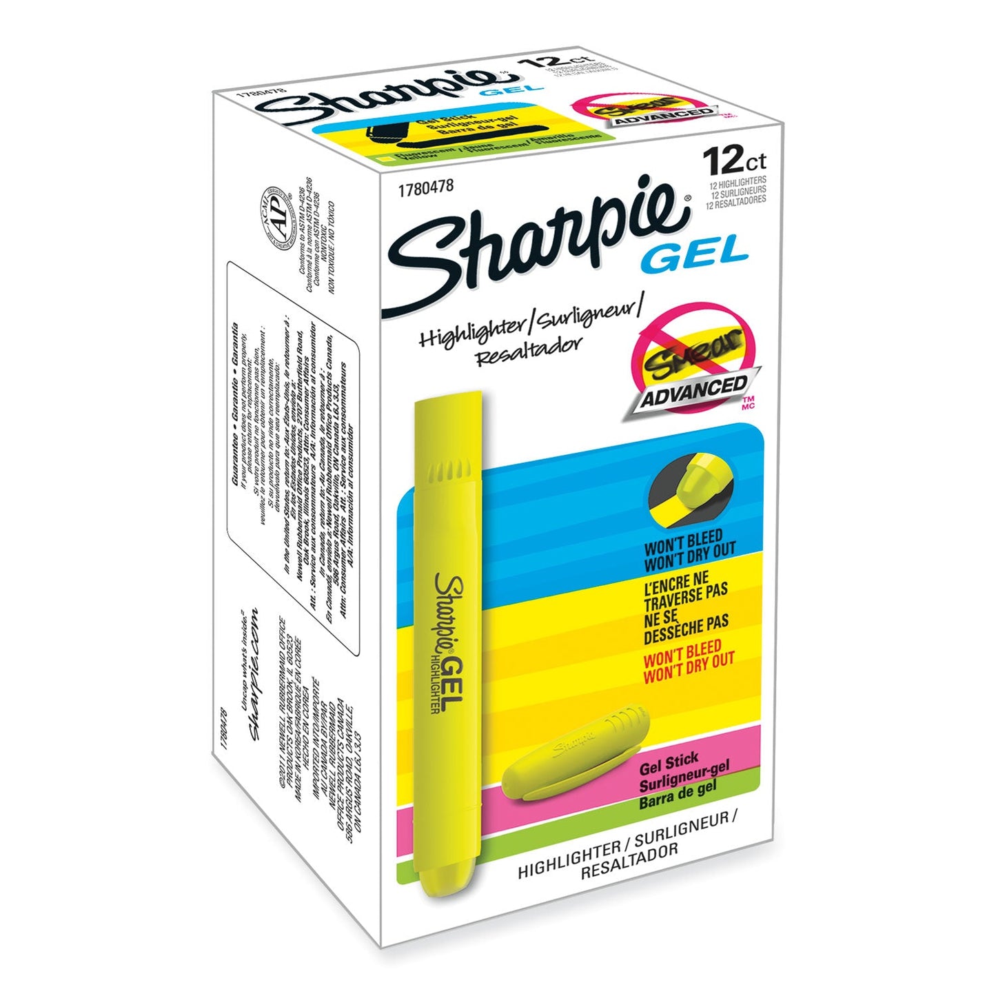 Sharpie Gel Highlighters, Fluorescent Yellow Ink, Bullet Tip, Yellow Barrel