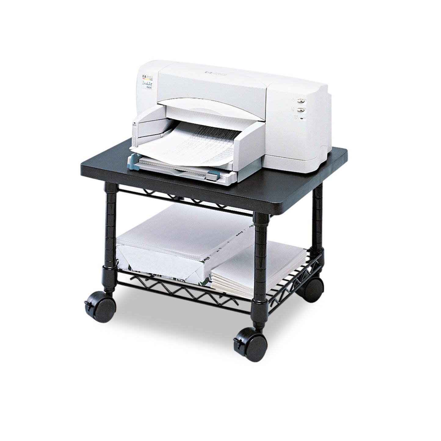 Safco Underdesk Printer/Fax Stand, Engineered Wood, 2 Shelves, 19" x 16" x 13.5", Black