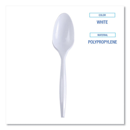 Boardwalk Mediumweight Wrapped Polypropylene Cutlery, Teaspoon, White, 1,000/Carton